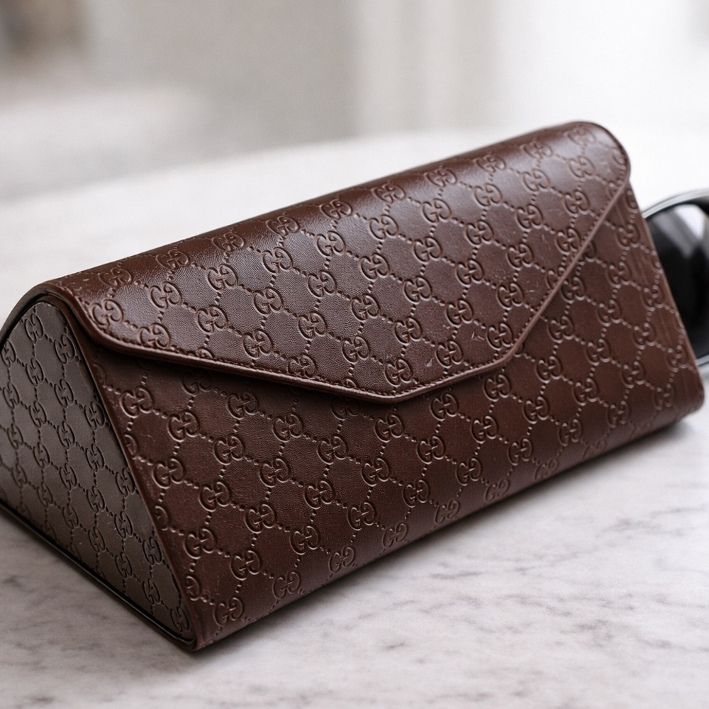Gucci Embossed GG Brown  Leather Sunglasses Case Unisex
